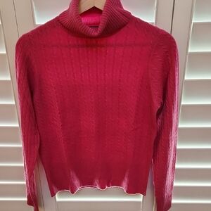 Pink Ribbed Knit Turtleneck Sweater
